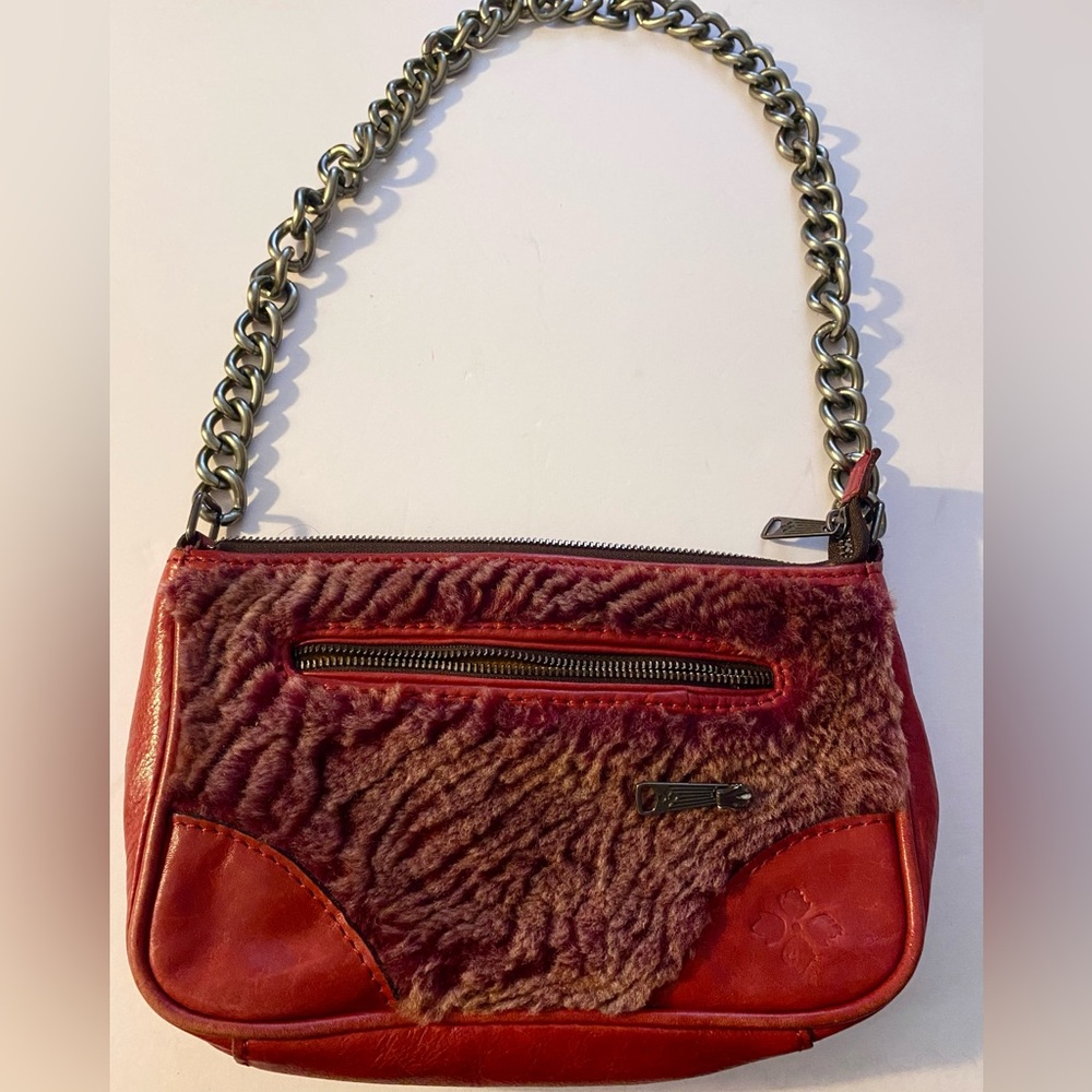 Women's Red Shearling Accent Shoulder Bag